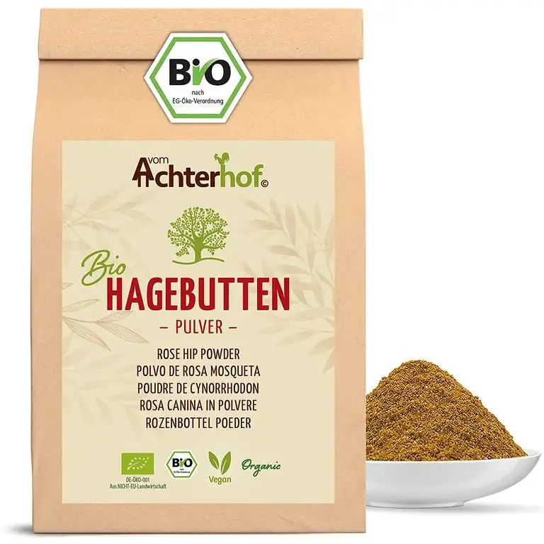 Bio Hagebuttenpulver (500g) | ganze Hagebutte gemahlen | 100% ECHTES Bio Hagebutten Pulver in Rohkostqualität