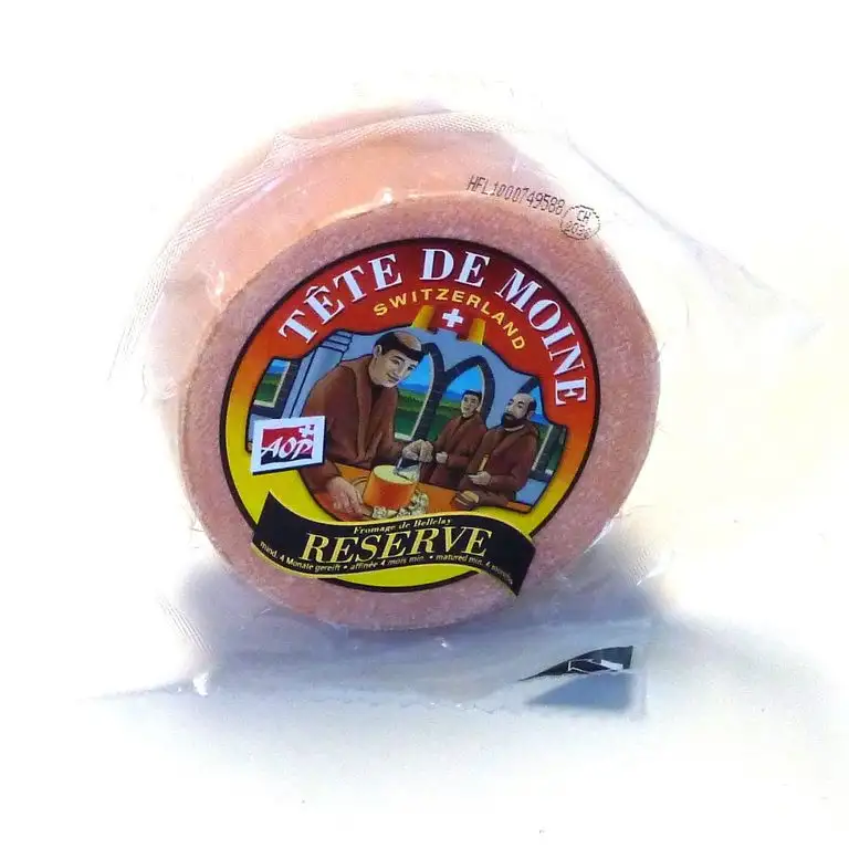 Tete de Moine RESERVE AOP Mönchskopfkäse 400g für Girolle Käsehobel halber Laib KÜHLBOX-Versand mit Styroporbox und Spezialkühlakku für Lebensmittelversand