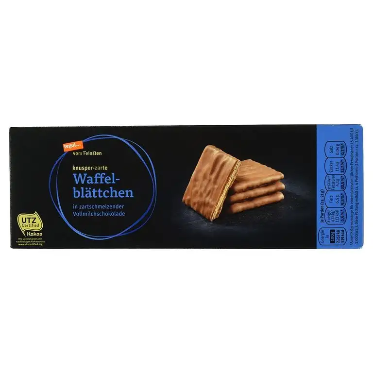 tegut... vom Feinsten  Waffelblätter Vollmilch100g, knusprig, zarte schmelzendes Gebäck