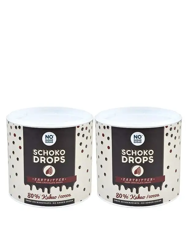 NO SUGAR SUGAR Schokodrops Zartbitter Schokolade mit 80% Kakao Anteil (2x250g) Hergestellt in Belgien ohne Zuckerzusatz, gesüßt mit Erythrit und Stevia nach Fairtrade-Standards gehandelt
