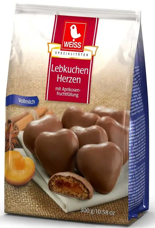 Weiss Vollmilch Lebkuchen Herzen gefüllt 300g