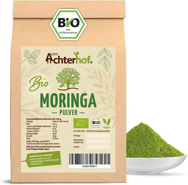 Moringa Pulver BIO (500g) 100% echtes Moringa Oleifera Blattpulver aus kontrolliert biologischen Anbau