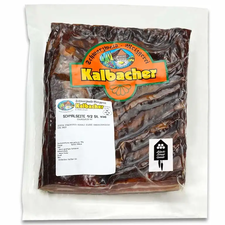 Schwarzwälder Schmalseite - 1,1 kg - Deutsche Produktion - 1/2 Stück vakuumiert - CMA Gütezeichen - Knochenloser Schweinebauch - Traditionell geräuchert - Einzigartiger Geschmack