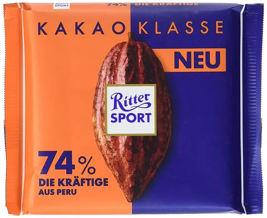 RITTER SPORT Kakao-Klasse: Die Kräftige 74 % aus Peru (12 x 100 g), Edel-Bitterschokolade mit intensivem Kakao aus Peru, besondere Schokolade, Kakaogehalt: mind. 74 %