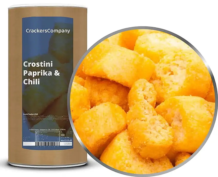 1 x 300g Croutons Semmelwürfel mediterran vegetarisch vegan und laktosefrei mit Chili Paprika Zwiebel Knoblauch Olivenöl Crostini Paprika & Chili Topping zu Suppe und Salat