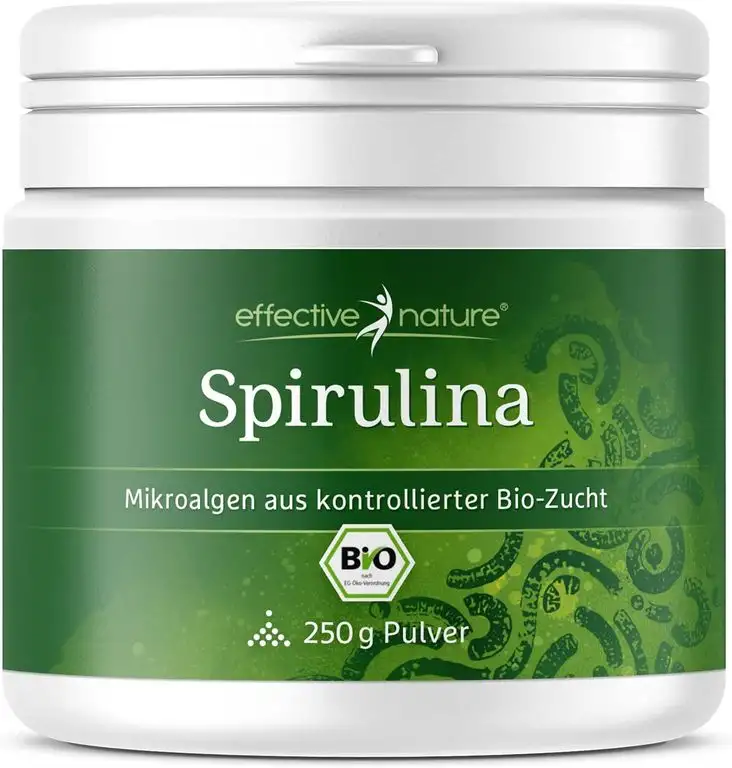 effective nature - Bio Spirulina Algen Pulver - 100% Rein - Süsswasser Mikroalge - Aus Kontrolliert Biologischem Anbau - Proteinanteil von über 50% - Basisch - 250 g