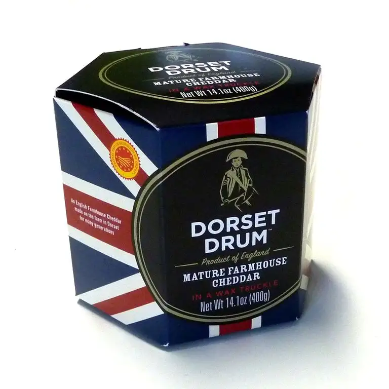 Cheddar Cheese Farmhouse 400g Dorset Drum 12 Monate gereift Cheddar Käse KÜHLBOX-Versand mit Styroporbox und Spezialkühlakku für Lebensmittelversand
