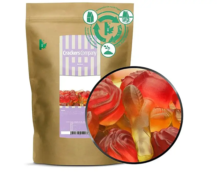 1 x 700g Fruchtsaftgummi Rosen Gummibonbon rote Rosen mit grünem Stiel ideal als Geschenk glutenfrei laktosefrei