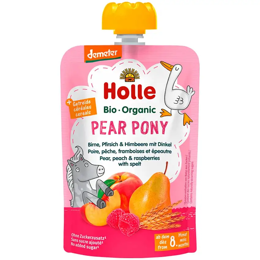 HOLLE Pouchy Pear Pony Birne, Pfirsich & Himbeere mit DInkel (12 x 100g)