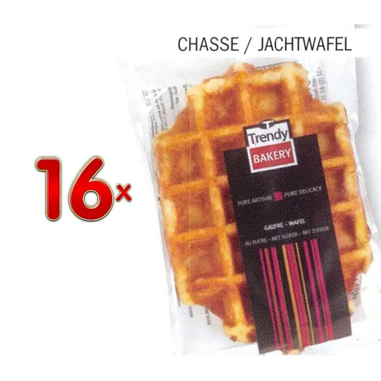 Trendy Bakery Gaufres Chasse au sucre 16 x 90g Packung (Waffel mit Zucker)