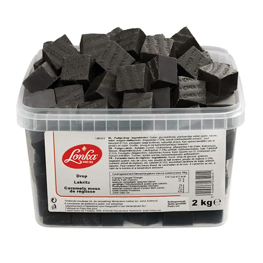 Lonka Fudge Lakritz - Großpackung: 2 kg Dose - Köstlich Cremiges Fudge mit Lakritzgeschmack - Leckerer Snack zum Kaffee und Tee - Süßigkeiten