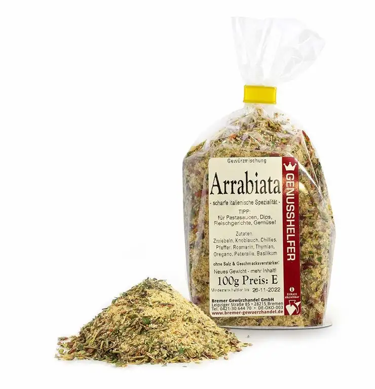 Arrabiata Gewürz 100 g - Arrabiata Gewürzmischung für Pasta, Sauce - Scharfe italienische Spezialität - Bremer Gewürzhandel