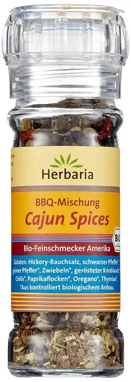 Herbaria "Cajun Spices" Gewürzmischung für BBQ u. Pfannengerichte, 1er Pack (1 x 45 g Glasmühle) - Bio
