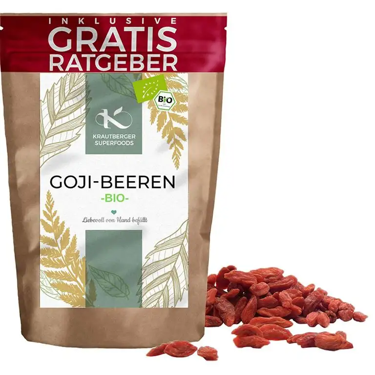 BIO Goji Beeren getrocknet 900g | Premium Gojibeeren naturbelassen ungezuckert Krautberger Superfood ohne Zusätze inkl Ratgeber I hochwertig Beeren