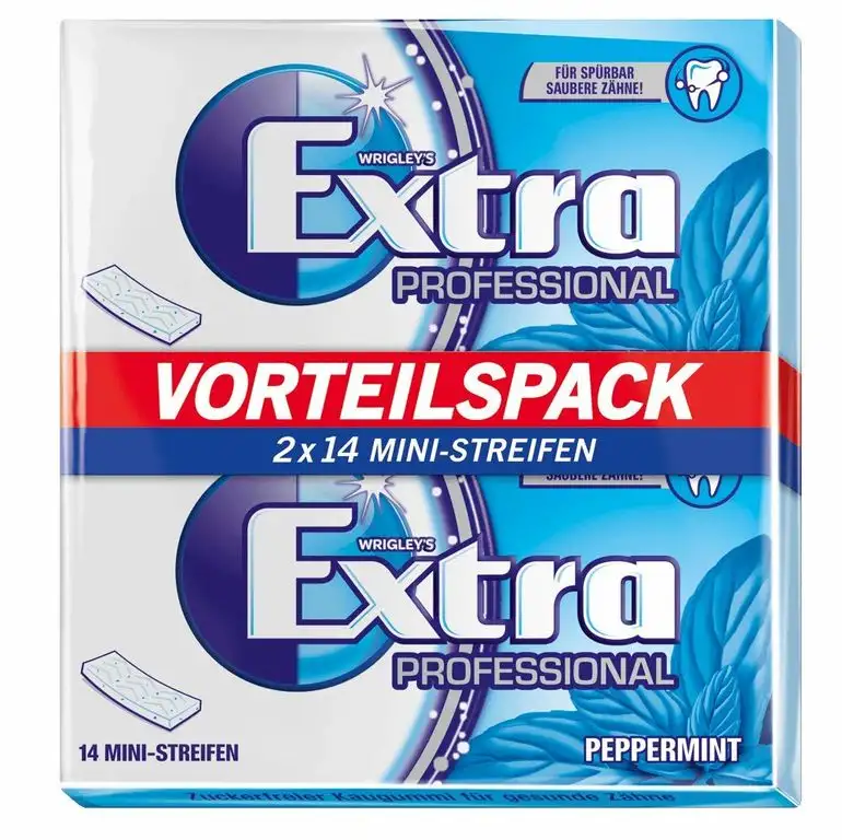 Wrigleys Extra Professional Peppermint Vorteilspack, 2 x 14 Mini-Streifen
