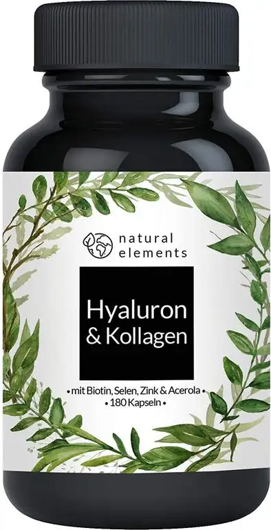 Hyaluronsäure Kollagen Komplex - 180 Kapseln - Angereichert mit Biotin, Selen, Zink, Vitamin C aus Acerola & Bambusextrakt - Laborgeprüft