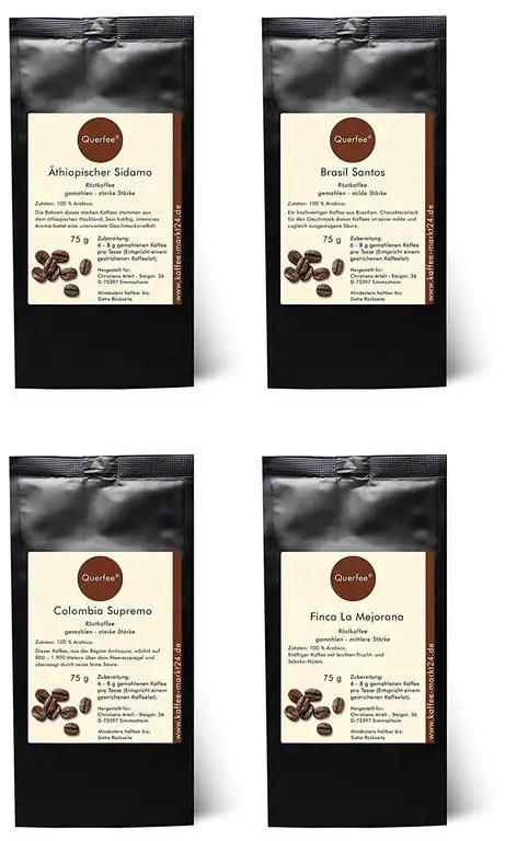 4 x Kaffee Geschenkset Probierset - Äthiopischer Sidamo, Brasil Santos, Colombia Huila Supremo, Finca La Mejorana - 100 % Arabica Röstkaffee - gemahlen - 4x75 g (300g)