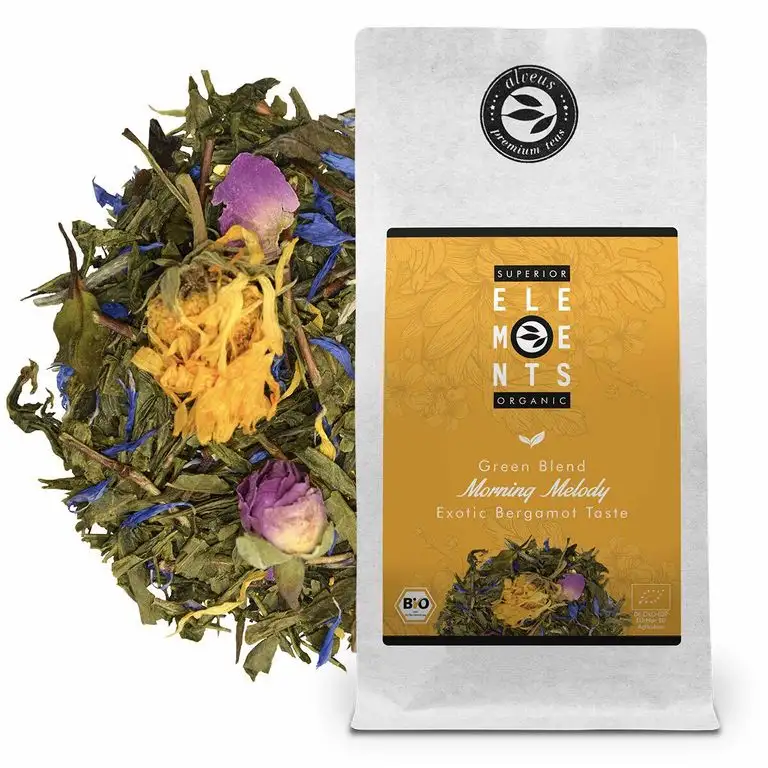 "Morning Melody" Bio Grüner Tee Lose mit Mango Orangen Bergamott Geschmack, Aromatisierte Teemischung (ca. 40 Tassen) 100 Gramm Tüte von alveus Premium Teas