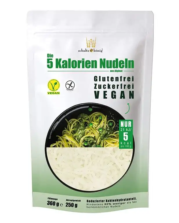 1 Packung | 5-Kalorien-Nudeln 250g | Algen Nudeln | Glutenfrei & Vegan | Nur 5kcal pro 100g | Schultz und König