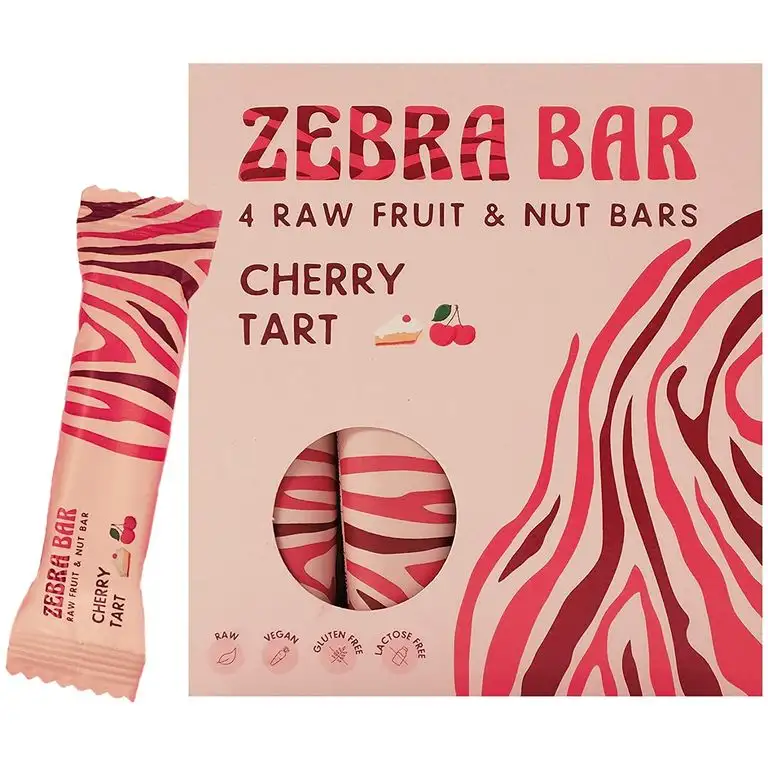 Zebra Bar Cherry Tart Frucht-Nuss-Riegel | ohne künstlichen Zucker | roh | vegan | gluten- und laktosefrei | Sporternährung | gesunde Ernährung | Superfood | Value Pack 4 x 35 Gramm