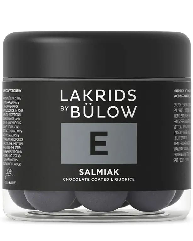 LAKRIDS BY BÜLOW - E - SALMIAK - 125g - Dänische Gourmet Lakritz-Kugeln - Salmiak Lakritzkern umhüllt von Weißer Schokolade - Süßigkeiten Geschenk für Lakritze Liebhaber