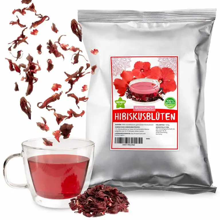 1kg Hibiskusblüten getrocknet • 1000g naturbelassene Blüten für Hibiskus Tee oder Malve Tee • Premiumqualität ohne künstliche Zusatzstoffe • 100% natürlich