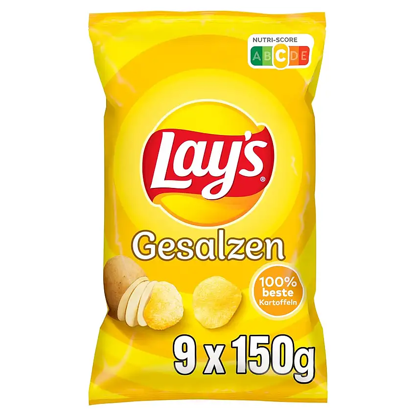Lay's Gesalzen – Knusprig gesalzene Kartoffelchips für eine gelungene Party (9 x 150 g)