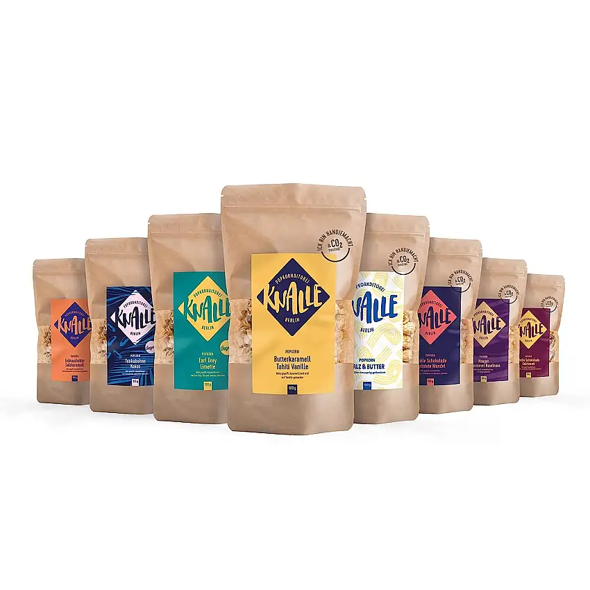 Popkornditorei Knalle GmbH Popkorn mit Alle Knalle - süß und knusprig - Kino Snacks » Popcorn besser als im Kino « Karamell Süßigkeit 8x 100g