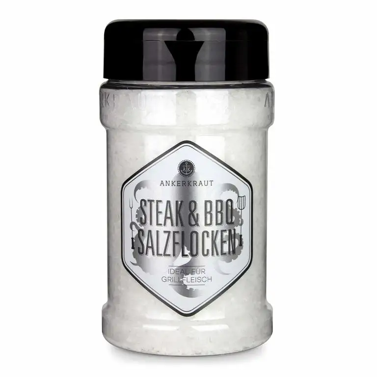 Ankerkraut Steak & BBQ Salzflocken, zum verfeinern von Steaks, Salaten oder auch Süßspeisen, 190g im Streuer