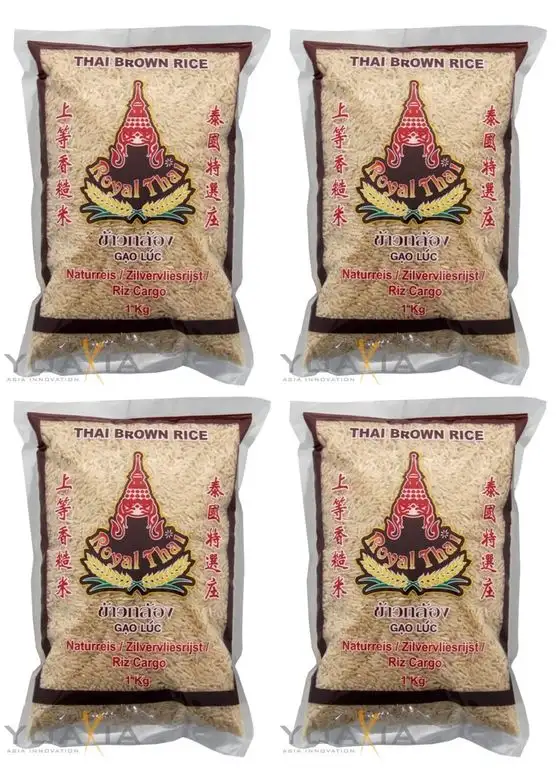 [ 4x 1kg ] ROYAL THAI Brauner Reis AAA NATURREIS Thai Brown Rice + ein kleines Glückspüppchen - Holzpüppchen