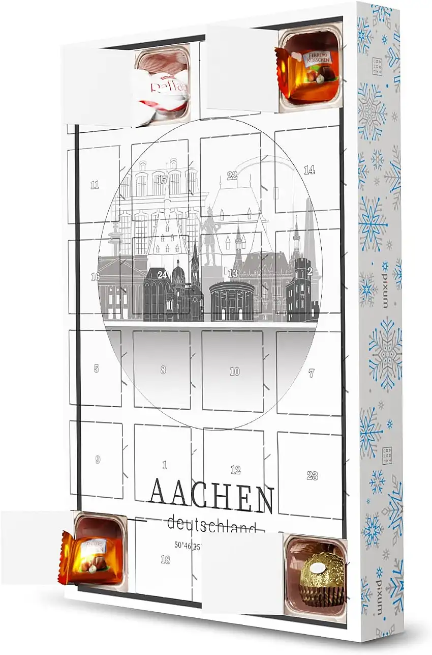 artboxONE Adventskalender mit Pralinen von Ferrero Aachen Skyline line Art Circle Adventskalender Städte