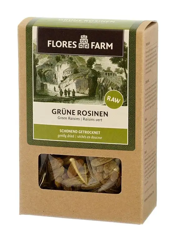 Flores Farm Grüne Rosinen, Rohkost-Qualität, sonnengetrocknet (100 g) - Bio