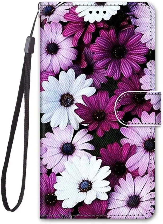 Miagon Full Body Flip PU Leder Schutzhülle für iPhone 11 Pro,Bunt Muster Hülle Brieftasche Case Cover Ständer mit Kartenfächer,Lila Blume