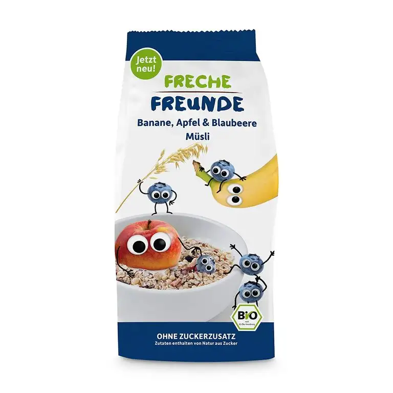 Freche Freunde Bio Frühstücks-Müsli Banane, Apfel & Blaubeere für Kinder & Babys ab 1 Jahr, ohne Zuckerzusatz, vegan, 8er Pack (8 x 200 g)