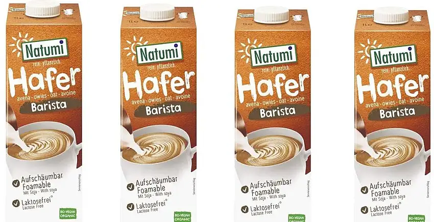 Natumi Hafer Drink Barista, Bio, ohne zugesetzten Zucker, aufschäumbar, cholesterin- und laktosefrei, 4 x 1L