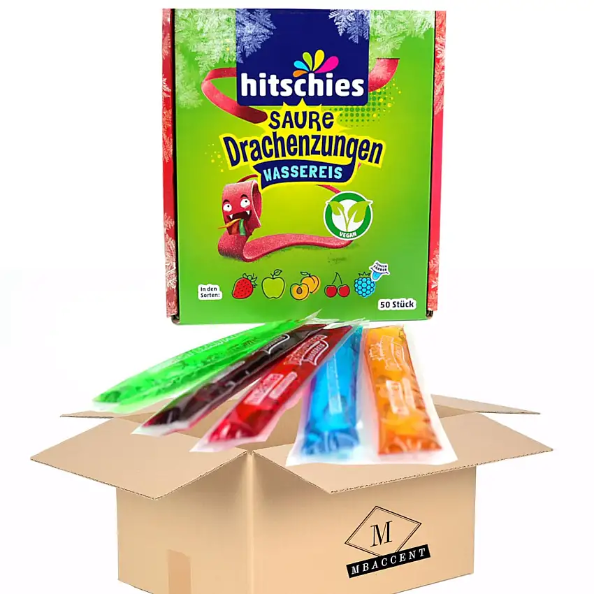 Hitschies Saure Drachenzungen Wassereis XXL Box Hitschler Set 50x40ml (2000ml) by MBaccent + MBAccent Versandschutzpackung