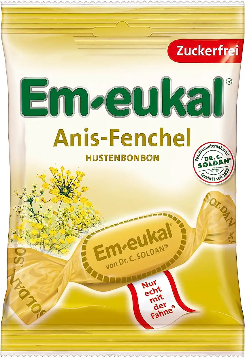 Em-eukal Anis-Fenchel Hustenbonbon zuckerfrei 75g – Kräutersanfter Geschmack mit ätherischen Ölen und feinem Anis- und Fenchelextrakt – Mit leichter Mentholnote (1 x 75g)