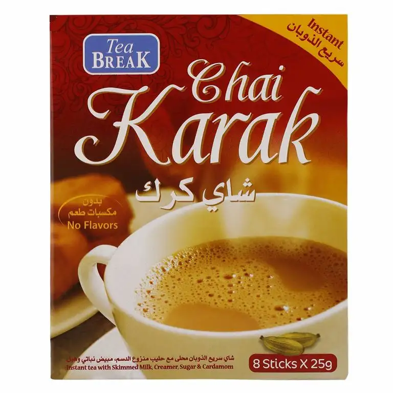 Instant Karak Chai Tee mit Milchpulver, Zucker und Kardamom, 8 x 25 g Beute