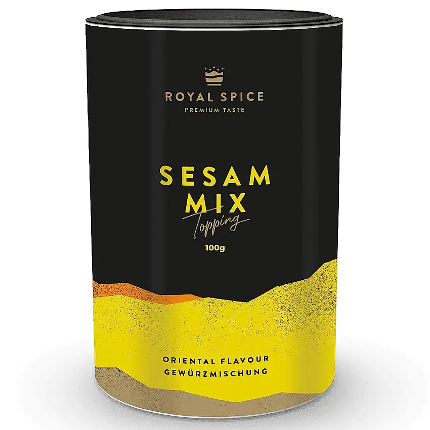 Royal Spice Sesam Mix Topping 100g - Ganze Sesamsamen & Schwarzkümmel Samen Gewürzmischung als perfektes Topping für Fladenbrot, Pita & Burger - Echte Schwarzkümmel & Sesam Samen