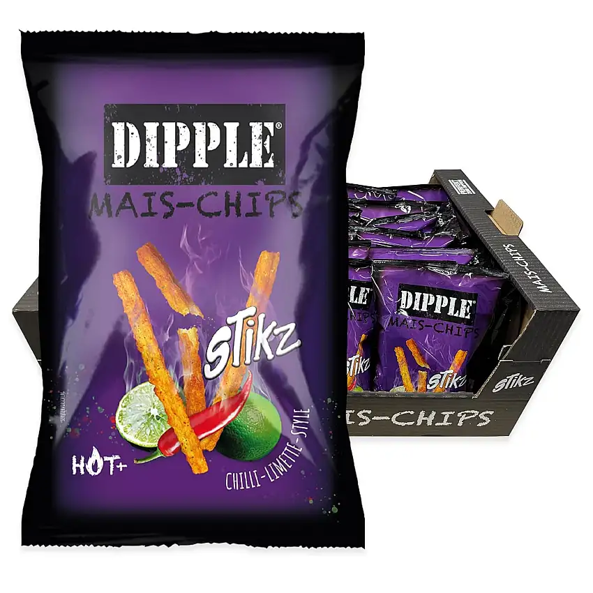 Dipple Mais-Stikz Chilli-Limette (26x90g) - Knusprig & würzig