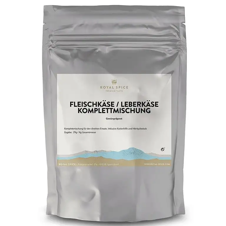 Royal Spice Leberkäse / Fleischkäse Gewürzmischung 435g inkl. Kutterhilfsmittel mit Umrötung & Nitrit Pökelsalz - Für bis zu 15 Kg Gesamtmasse! - Bayrischer Leberkaes mit knuspriger Kruste