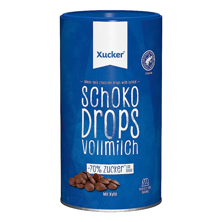 Xucker Schoko Drops Vollmilch Schokolade - Zuckerreduzierte Schokolade mit Xylit Zuckerersatz I Xucker Chocolate Drops als Süßungsmittel zum Backen (min. 42% Kakaoanteil / 750g)