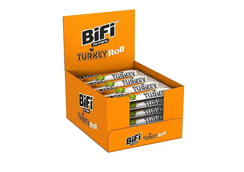 BiFi Roll Turkey – 24er Pack (24 x 45 g) – Herzhafter Truthahn–Salami Fleischsnack – Snack im Teigmantel