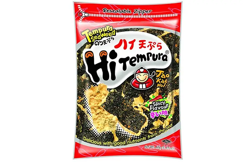 40g Seetang Snack TEMPURA SPICY knusprige Seealgen zum Knabbern Tao Kae Noi HOT
