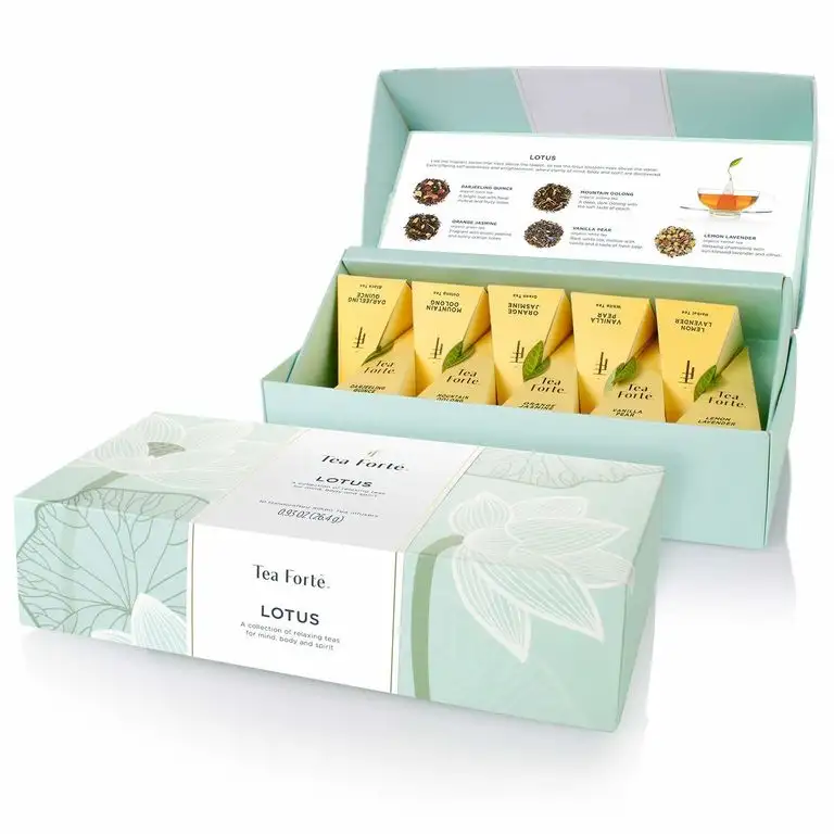 Tea Forte Lotus Presentation Box | 10 Bio Tee-pyramiden | Schwarztee, Oolong Tee, Grüntee, Weißer Tee und Kräutertee by Tea Forté