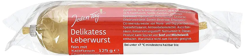 Jeden Tag Delikatess Leberwurst Fein mit Kalbfleisch, 125g