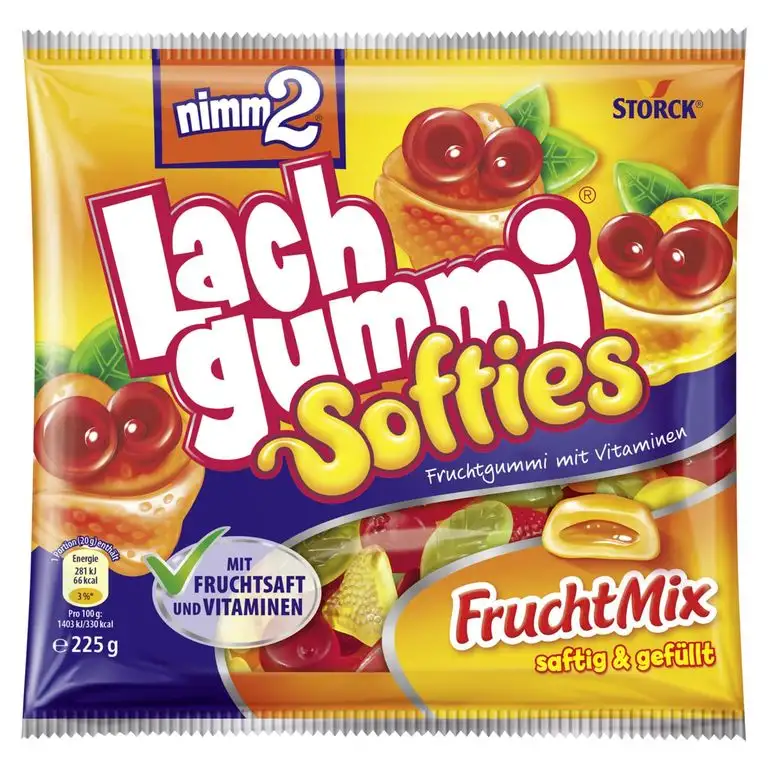 nimm2 Lachgummi Softies Fruchtmix (1 x 225g) / Fruchtgummi mit Fruchtsaft & Vitaminen