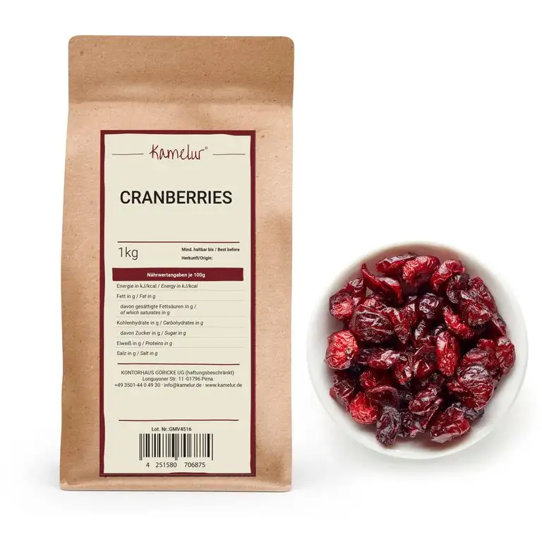1kg Cranberry getrocknet - Aromatische Cranberries ohne Zucker und mit Ananasdicksaft gesüßt als leckere Zugabe zum Müsli