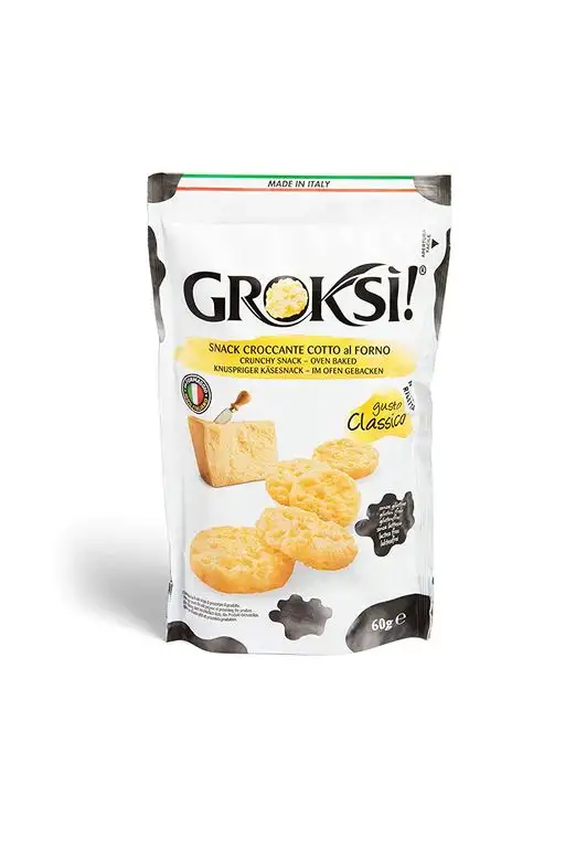 GROKSi! Classico 60g, Käse Snack aus Italien, glutenfrei und laktosefrei, Parmesan Cracker in praktischer 60g Tüte, kalorienarm
