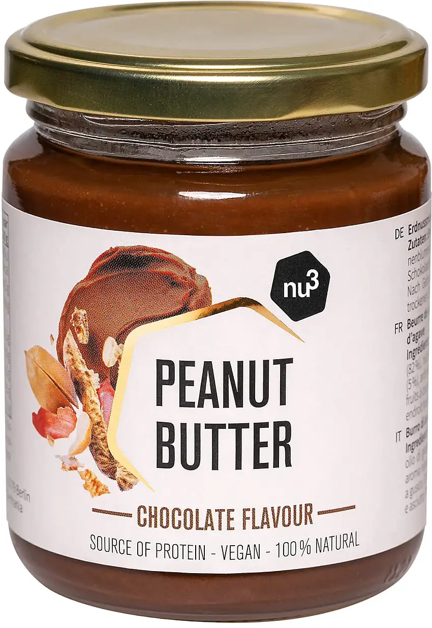 nu3 Vegan Protein Schoko-Erdnussbutter ohne Zucker (250g) mit 23,5g Protein pro 100g - Peanut Butter mit natürlichem Erdnussmus ohne Zucker, Salz und Palmöl, glutenfreies, vielseitig nutzbares Nussmus